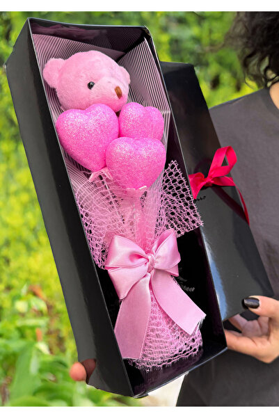 Linalux Gifts Sevgiliye Buket Hediye Kutusunda Pembe Ayıcıklı ve Pembe Kalpli...