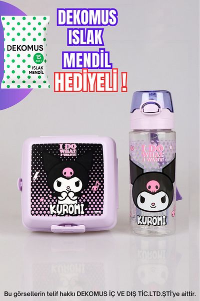 kuromi New Season Licensed with Dekomus Kuromi Tritan Bottle 500 ml and 2-Layer Lunch Box Lunch Set "Isl