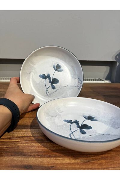 ColorCraft Ceramica Blue Magic Clover Pattern Series 6-Piece Nordic Bowl 18cm