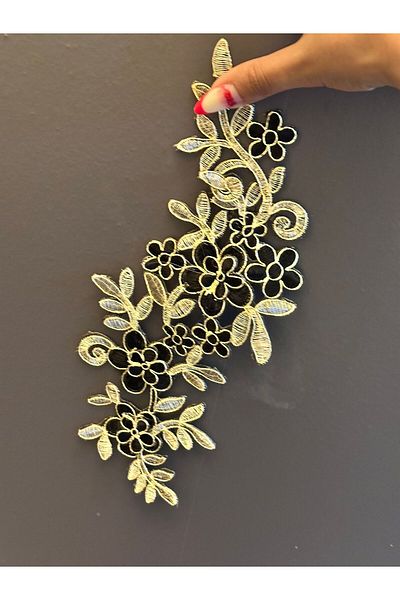 Gönülden Tasarım Iron-Sticking Leaf Flower Vine Sewing Accessory Application 30X12 cm Black