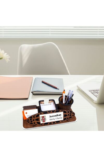 gifttime Askeri Personele Özel Logolu Ahşap Masa Üstü İsimlik | Kalemlik ve K...