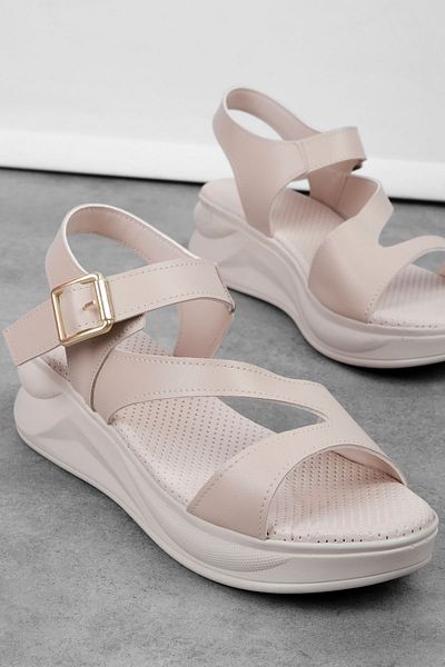 Lal Shoes & Bags Sandale cu talpă înaltă Moss pentru femei, cu detaliu de cataramă, pantofi-crem