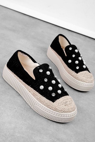 Lal Shoes & Bags Plane Women's Beaded and Stone Casual Shoes-Black