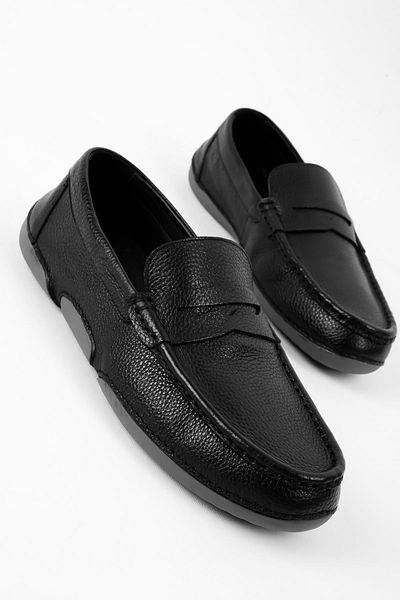 Lal Shoes & Bags Penia Men's Genuine Leather Casual Shoes with Stitching Detail - Black
