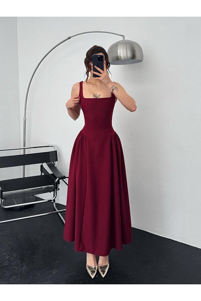 Zoe Zoe Alice Strap Midi Length Double Atlas Fabric Dress
