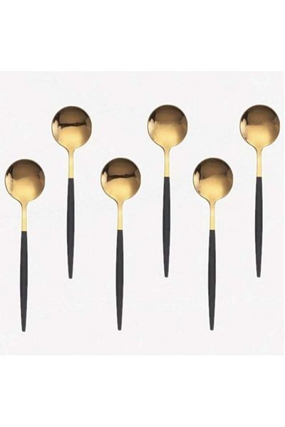 PUFO Set of 6 Pufo Luxury coffee, tea, dessert spoons, stainless steel, 13 cm, gold/black