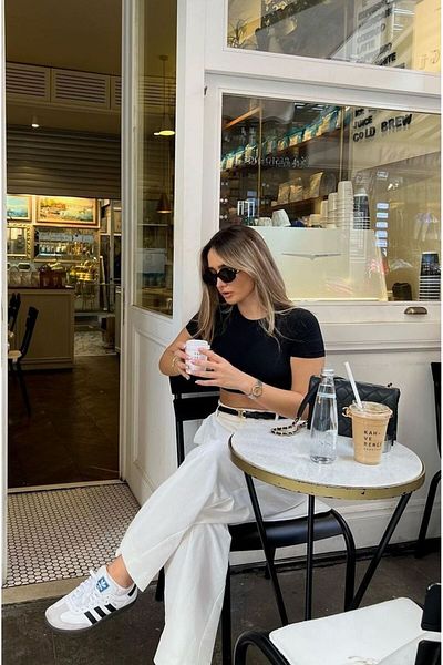 HATCELL White Oversize Palazzo Fabric Trousers