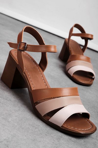 Lal Shoes & Bags Sandale cu toc Joli pentru femei cu trei dungi, pantofi-bronz