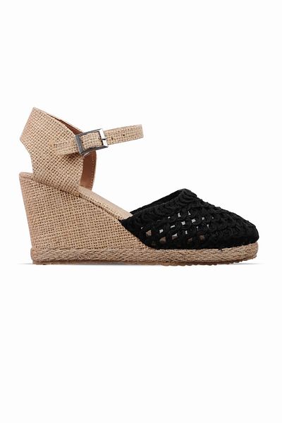 Lal Shoes & Bags Sandale cu toc cu pană din paie pentru femei Post - negru