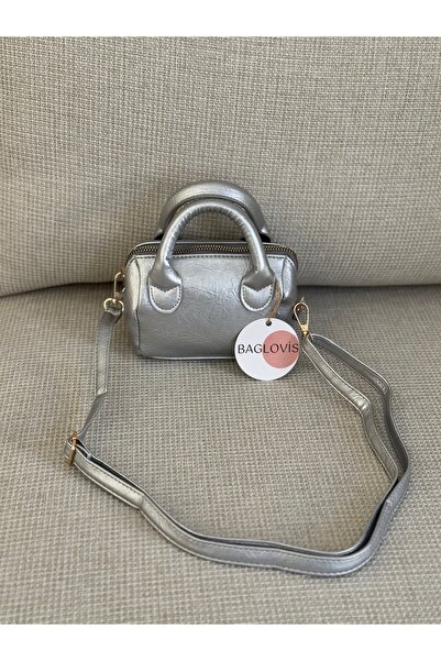 BAGLOVİS Small Lined Long Strap Silver Hand Bag En17 Boy12