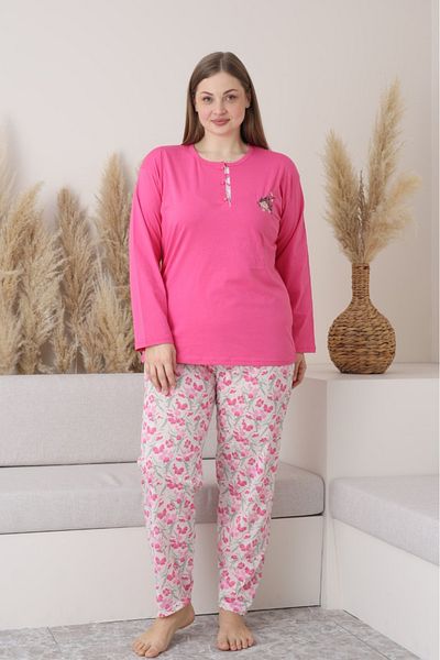 Farya Home X-Dreamy Plus Size Cotton Button-Down Collar Long Sleeve Combed Cotton Pajamas Set
