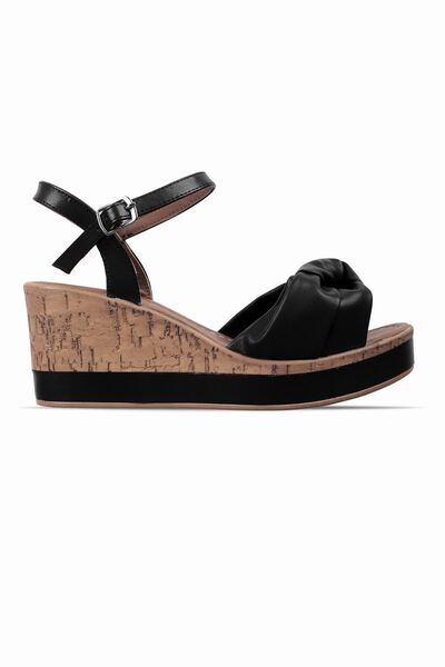 Lal Shoes & Bags Sandale cu toc cu pană pentru femei Leila, cu panglică, cu curele la gleznă-negru