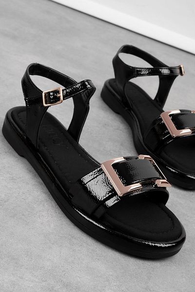 Lal Shoes & Bags Fancy Women's Gold Buckle Detailed Ankle Strap Sandals-R.Black