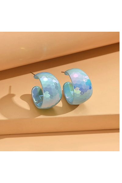 mos&more Blue Sparkling Shiny Women's Hoop Earrings, 3cm