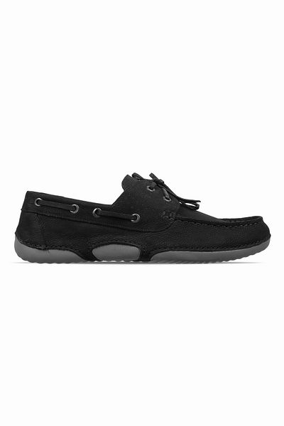 Lal Shoes & Bags Riga Men's Genuine Leather Lace-Up Nubuck Casual Shoes with Stitching Detail - Black