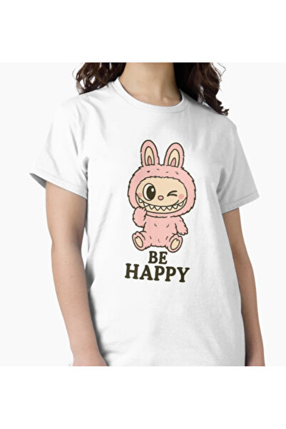 POPULUS Tricou Alb Labubu Be Happy