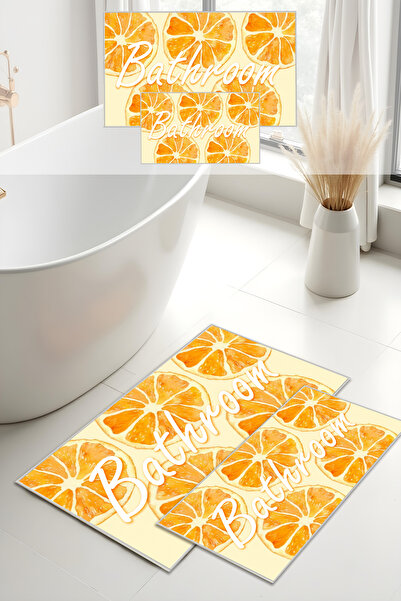 Liriya Dijital Baskı Yaz Temalı Portakal Desenli Modern 2'li Set Banyo Paspas...