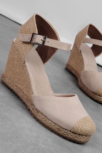 Lal Shoes & Bags Suva Women's Ankle Strap Straw Wedge Heeled Sandals Shoes-S.Cream