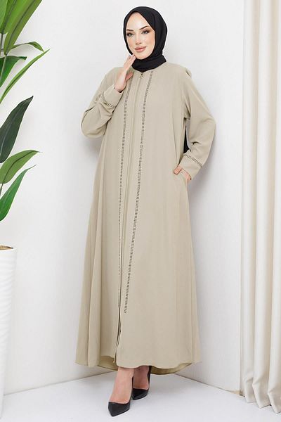 hafsamina Mina Large Size Stoned Ferace Beige Hm2308