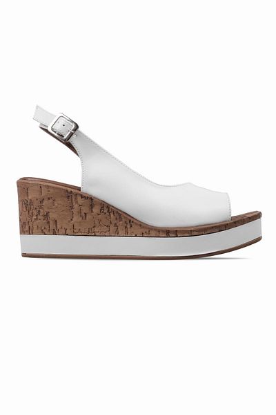 Lal Shoes & Bags Mirror Sandale cu toc cu pană pentru femei, cu vârf deschis, alb