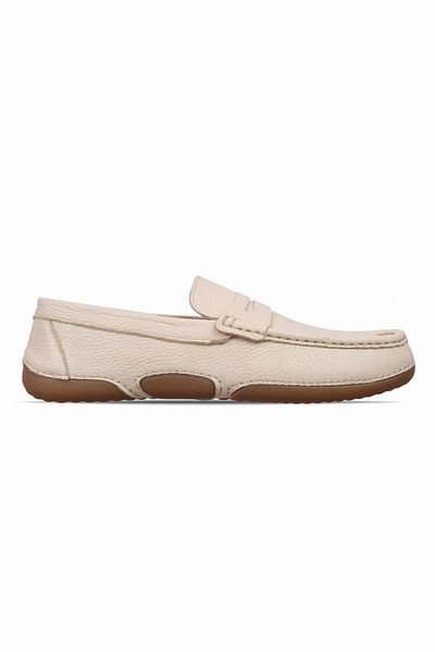 Lal Shoes & Bags Penia Men's Genuine Leather Casual Shoes with Stitching Detail - Cream