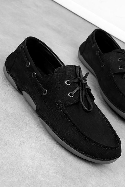 Lal Shoes & Bags Riga Men's Genuine Leather Lace-Up Nubuck Casual Shoes with Stitching Detail - Black