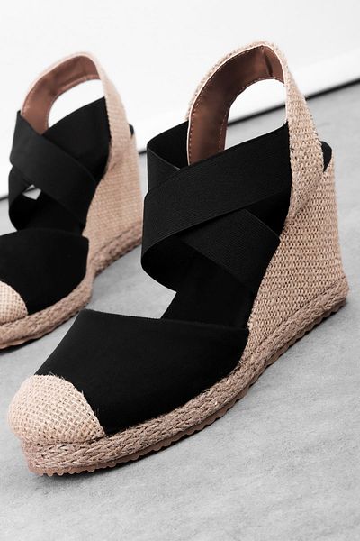 Lal Shoes & Bags Jong γυναικεία πέδιλα Nubuck με λεπτομέρεια ελαστικό σταυρωτό λουράκι με τακούνι με σφήνα-S.Μαύρο