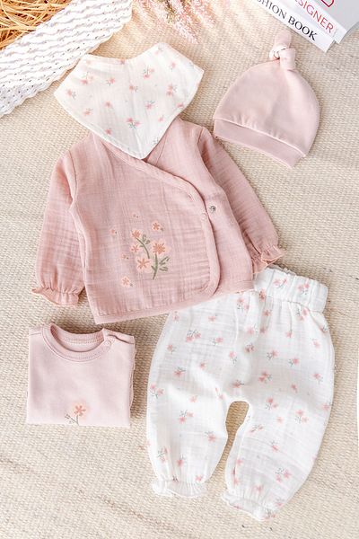 Babymod Floral Muslin 100% Cotton 5-Piece Baby Girl Hospital Release Baby Set