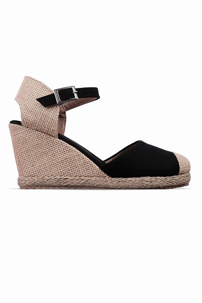 Lal Shoes & Bags Suva Women's Ankle Strap Straw Wedge Heeled Sandals Shoes-S.Black
