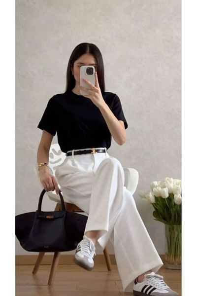 HATCELL White Oversize Palazzo Fabric Trousers