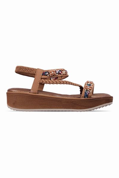 Lal Shoes & Bags Sandale cu talpă înaltă elastică cu cataramă mică de piatră pentru femei Noble - bronz