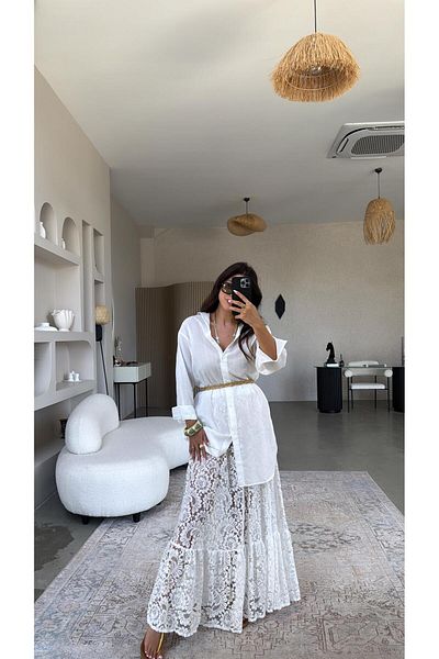 Buket Teke White Kiloş Lining Lace Skirt