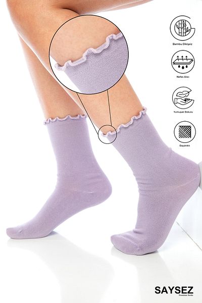 SAYSEZ Bamboo Women's Elasticless Lilac Firfirli Socket Seamless Premium Socks / No Trace / No Squeeze Socks