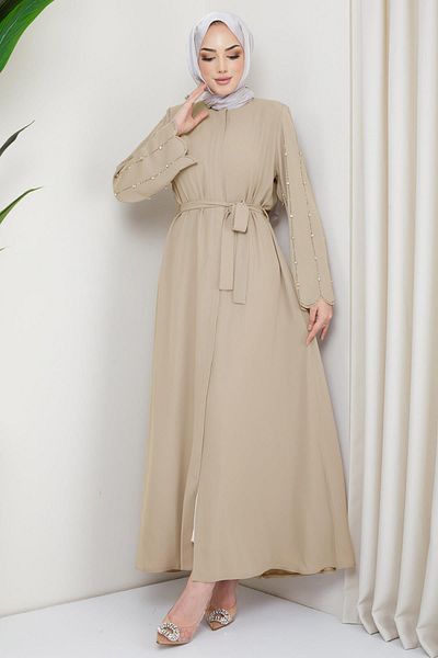 hafsamina Handle Stoned Hidden Button Ferace Beige Hm2152