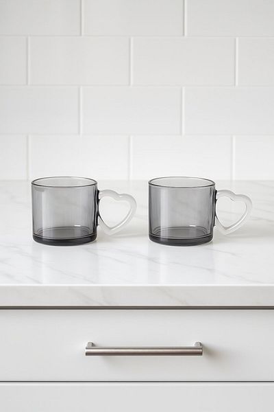 FAIR HOME Set of 2 Thick Glass Mugs with Heart Handles Special for Couples – Smoked