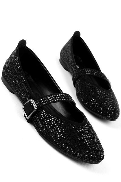 Lal Shoes & Bags Meronna Women's Shaped Stone Detailed Ballerinas-Black