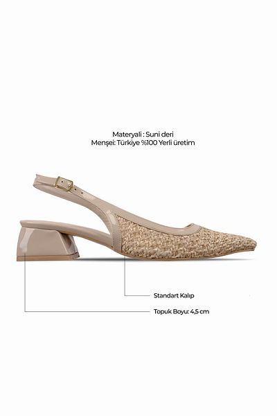 Lal Shoes & Bags Rich Women's Straw Detailed Belt Buckle Tie Ballerina Shoes-Cream