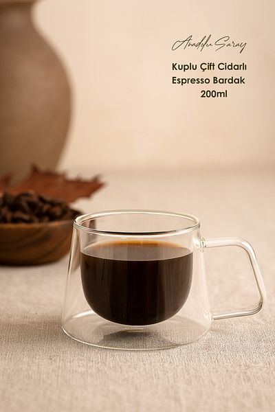 Anadolu Saray Heat Resistant Double Walled Espresso Cup with Cup |   Coffee and Presentation Cup |   Borosilicate Cup