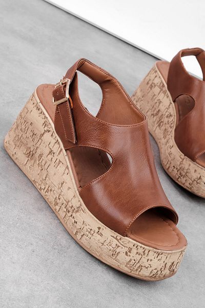 Lal Shoes & Bags Sandale cu toc cu pană cu talpă de plută pentru femei Nerry - maro