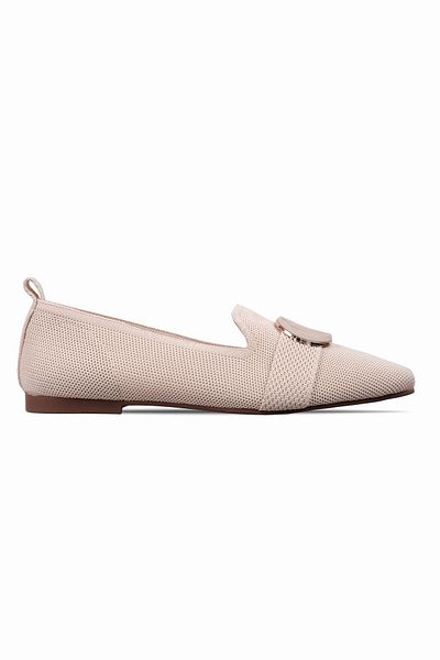 Lal Shoes & Bags Feles Women's Knitwear Fabric Gold Buckle Detailed Ballerina Shoes-Cream