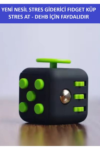 ZETCONCEPT Fidget Cube - New Generation Stress Cube - Neon Green - Black - Useful for Stress Relief and Dehb