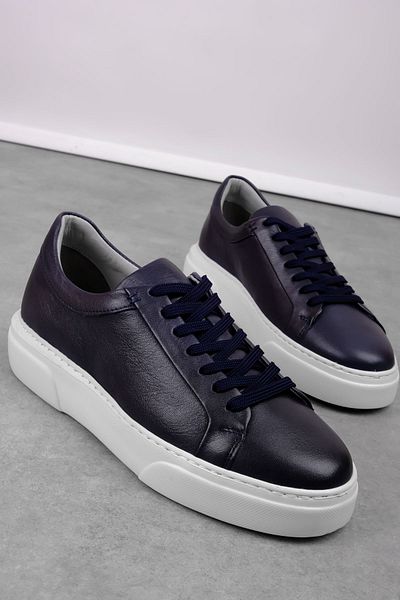 Lal Shoes & Bags Moveme Men's Genuine Leather Lace-Up Casual Shoes-Navy Blue