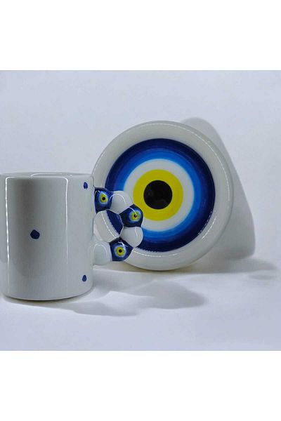 seda seramik Handmade Evil Eye Beaded 4 Piece Coffee Cup Set for 2 Persons 100 Ml.