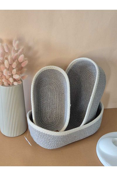 LEVA 3-Piece Jute Knitted Oval Basket Set, Multi-Purpose Organizer Large, Medium, Small Size Basket Set