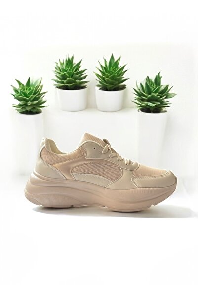 Trendova Premium Kalın Tabanlı Ortopedik Bej Kadın Günlük Spor Ayakkabı