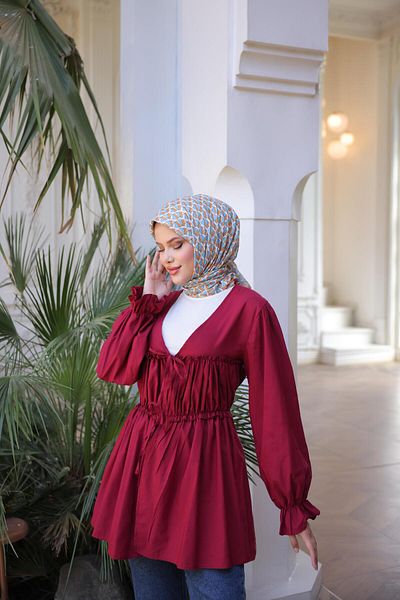 Nergis Neva Butik Elastic Kimono Tunic with Gathered Waist