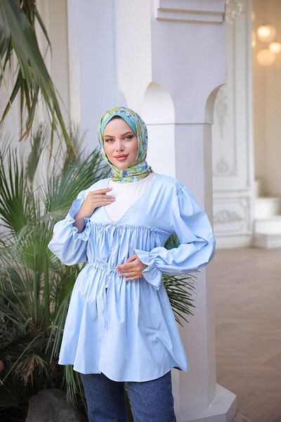 Nergis Neva Butik Elastic waist gathered kimono tunic