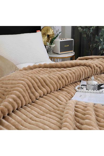 FIONNA.RO Cocolino Striped Blanket Medium Thickness - Light Brown