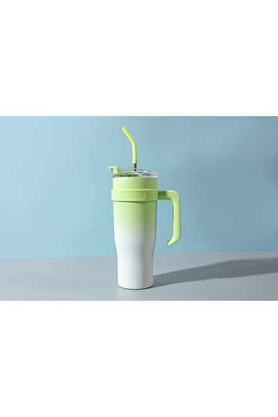 AMSZM Insulated Stainless Steel Tumbler, 1200ml Double-Wall Vacuum,Handle and Flip Straw, Travel Mug