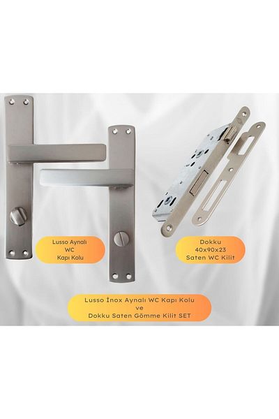 almital mobilya aksesuarları furniture accessories Lusso Inox Mirrored Wc Door Handle and 40X23Mm Satin Wc Flush Lock Set